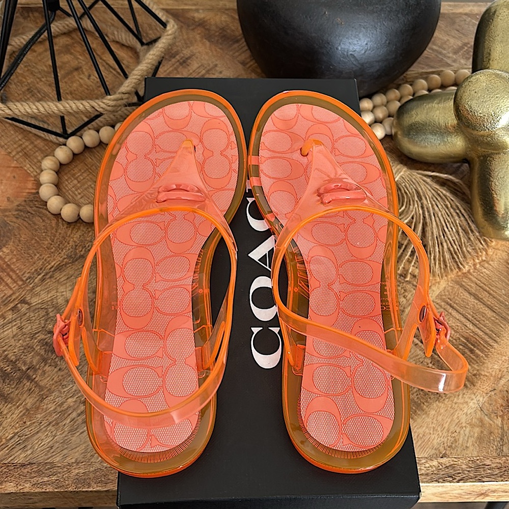 🍊🪼New in Box!! COACH Tangerine Natalee Jelly Sandal Sz 10🪼🍊 - Picture 7 of 7